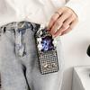 Luxury Plaid Leather Bracelet Case For Samsung Galaxy Z Flip 5 Z Flip 4 3 Cute Bear Camellia Flower Pearls Shockproof Back Cover