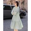 Women's Summer Puff Sleeve Babydoll Midi Dress with Asymmetric Tie