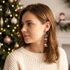 Gingerbread Man Accessories 1 Pair Christmas Wooden Dangle Drop Earrings for Women, Cute Santa Festive Party Jewelry Candy Cane Earrings, Vintage