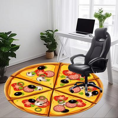 1 Stück Stuhlteppich mit Pizzadruck für das Büro, Runde Polyestermatte, Innendekoration für das Büro, Pflegeleichtes Gewebe, Waschbarer rutschfester Teppich
