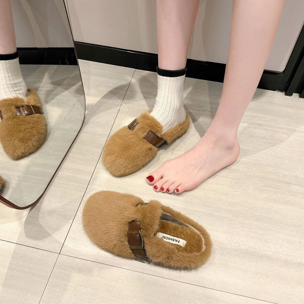 Flauschige Hausschuhe mit weicher Sohle für Damen 2025 Herbst und Winter Samt Baumwollschuhe, Slipper, Beanie-Schuhe, Baumwoll-Slipper und Halbschuhe für vor