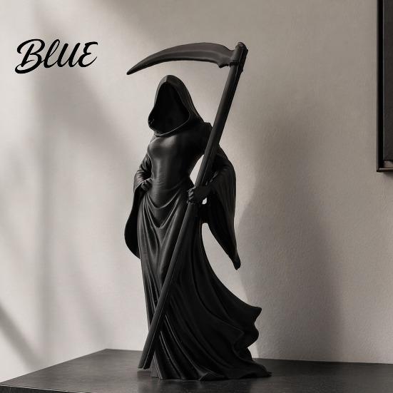 Dark Academia Bookshelf Decor 3D Printed Female Grim Reaper Statue Hooded Faceless Gothic Resin Figurine with Detachable Home Ornament Scythe,