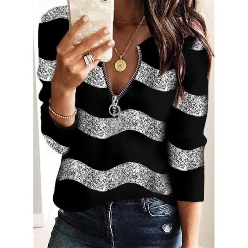 Autumn Hoodie Female Stand Up Collar Zipper Geometric Print Hoodies Long Sleeved Zipper Sweatshirts Women Tops