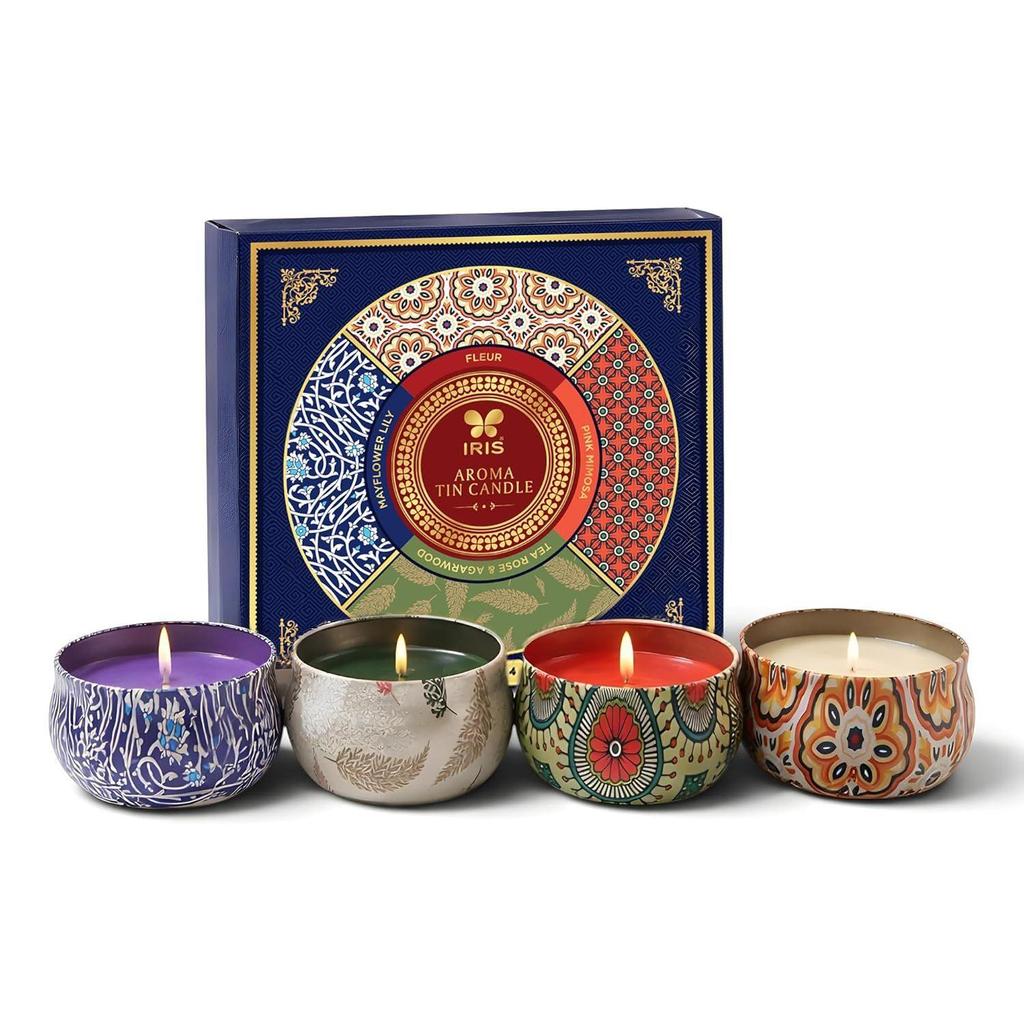 RIS Aroma Glass Jar Candle Set of 4 | Scented Candles Gift Pack