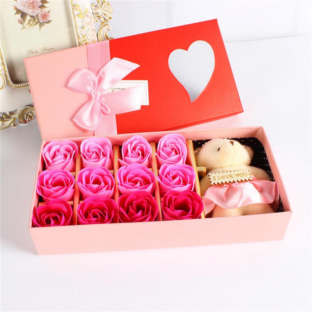 Bouquet 12pcs Artificial Flowers Soap Flower Boxed Flower Gift For Celebration Romantic Occasions Valentine'S Day