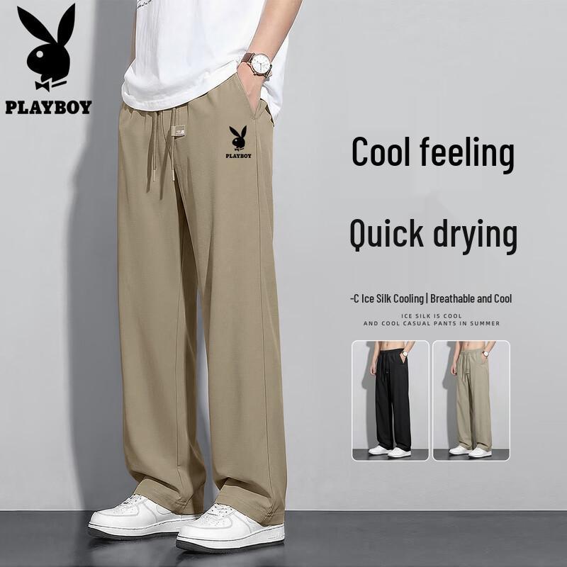 Playboy Men s Ice Silk Straight-Leg Casual Pants L