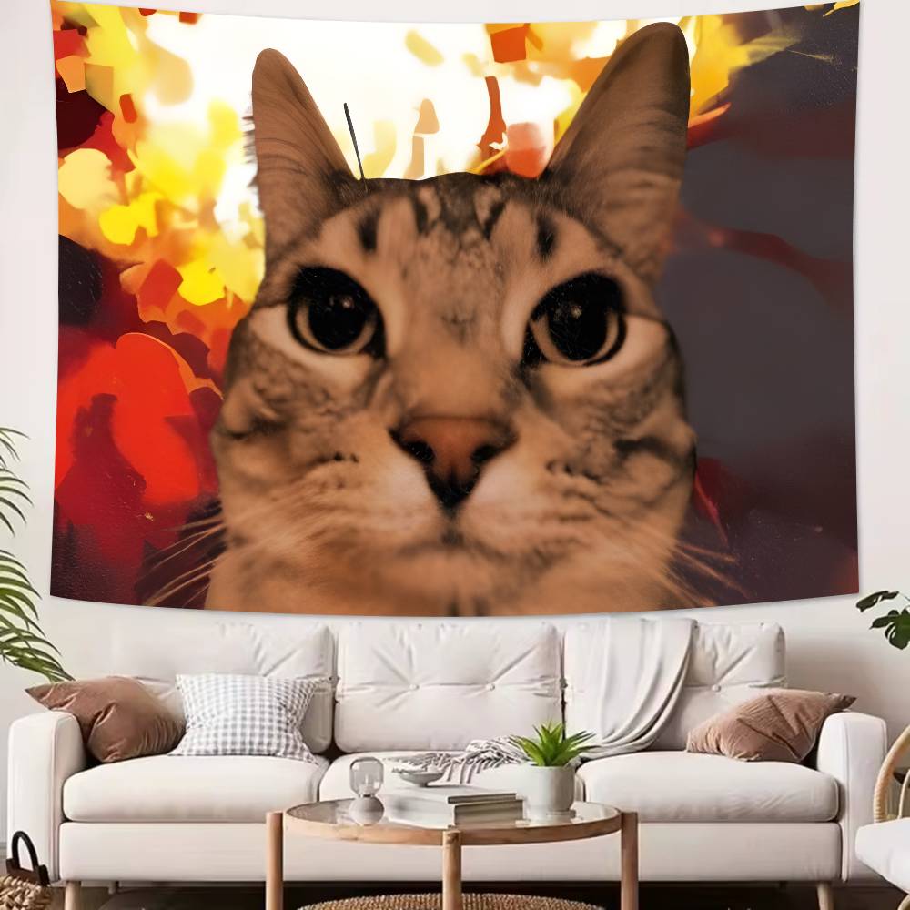 Large Fashion Cute Fuuny Popular Cat Meme Tapestry Wall Hanging Wall Rugs Dorm Decor Blanket Camping Decoration Tapestry