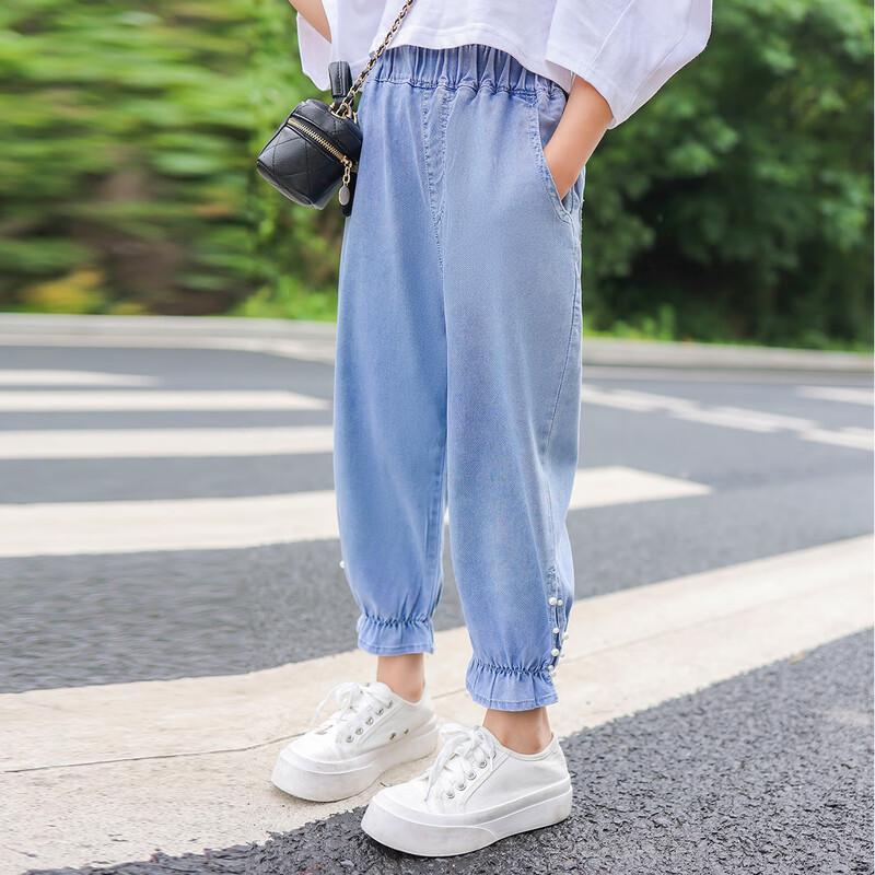 Mumu House Girls' Tencel Denim Summer Cropped Anti-Mosquito Jeans