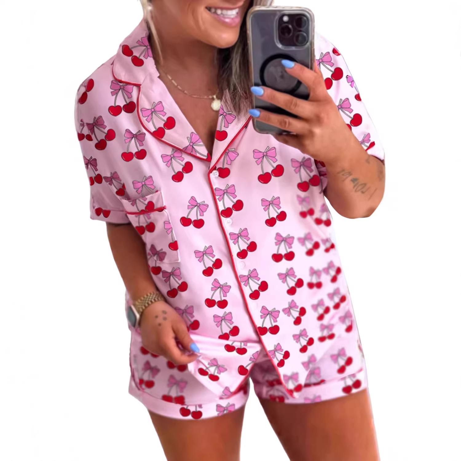 

Women s Four-Season Cartoon Cardigan Pajama Set - European and American Style Small розовый