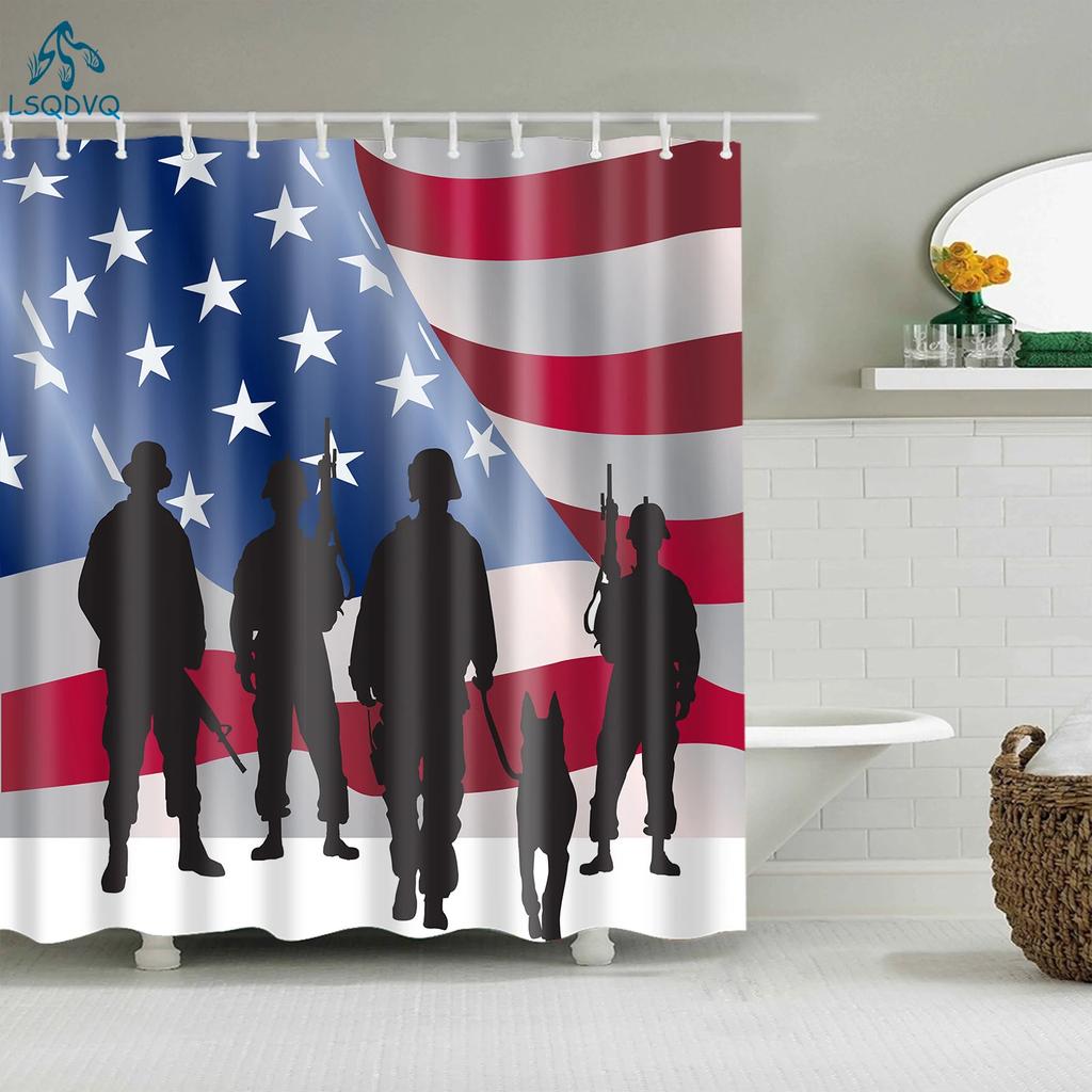 Vintage Style American Flag British Flag Shower Curtains Bathroom Curtain Frabic Waterproof Polyester Bath Curtains with Hooks