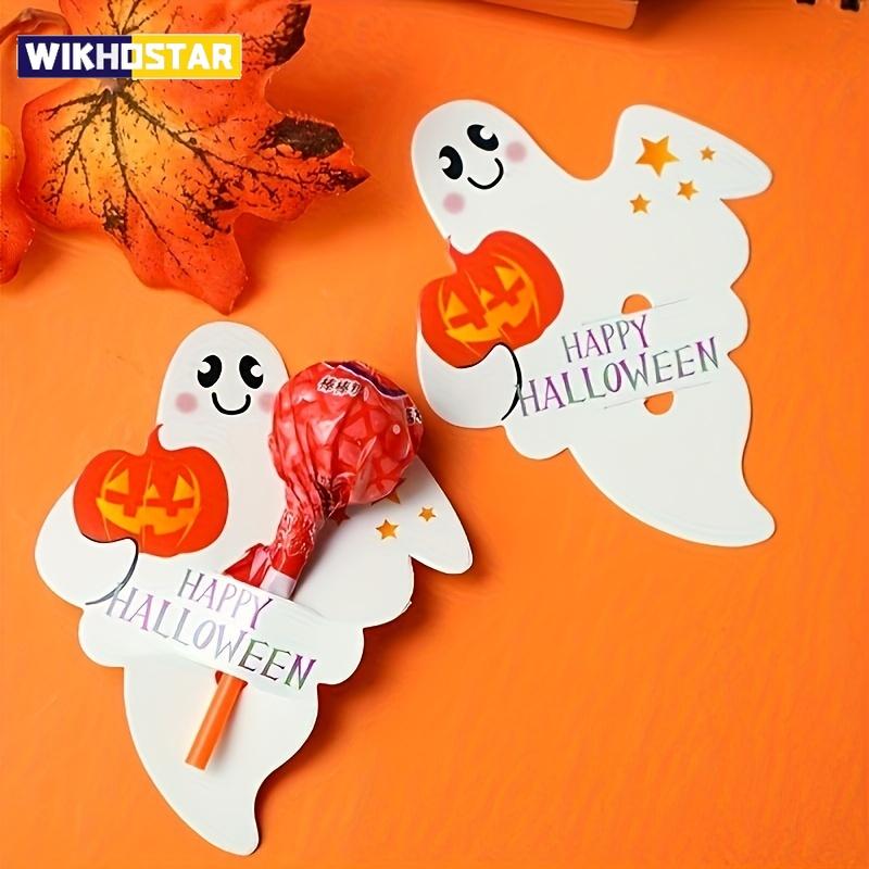 50pcs Halloween Ghost Pumpkin Lollipop Holder Cards, Uncharged Paper Decorations for Party Favors, Suitable for Ages 14+