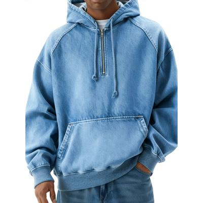 Men’s Casual Loose Fit Pullover Hoodie with Half Zip Front and Kangaroo Pocket Cotton Blend Long Sleeve Sweatshirt