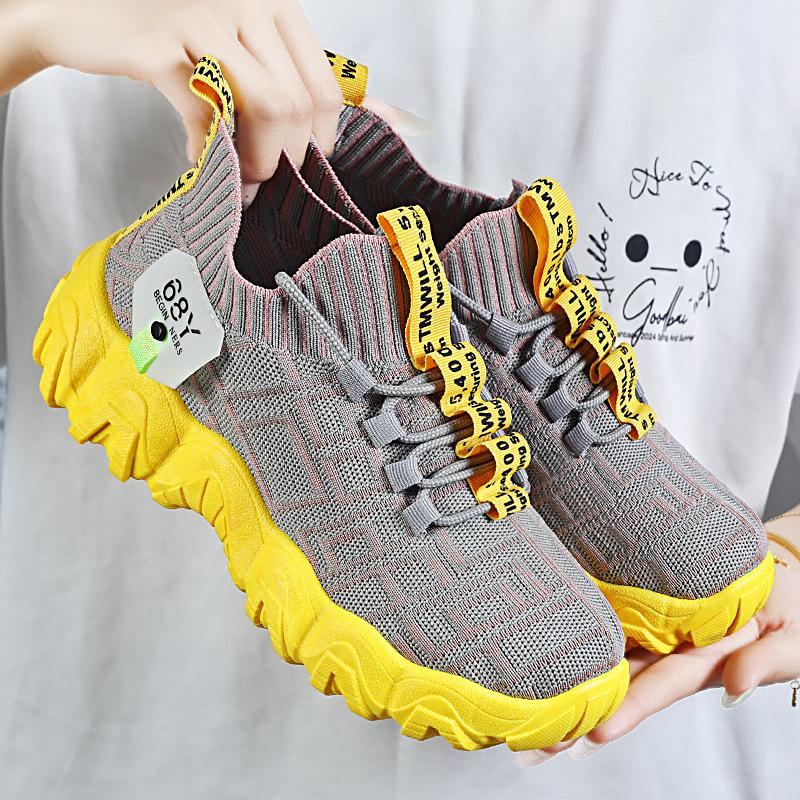 Sneakers women's autumn new breathable mesh one-pedal lazy coconut shoes fly-woven socks shoes