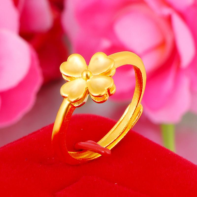 

100% чистое золото 24k 24k ювелирные изделия мода новые женские четырехлистные кольца из клевера ювелирные изделия с сохранением цвета