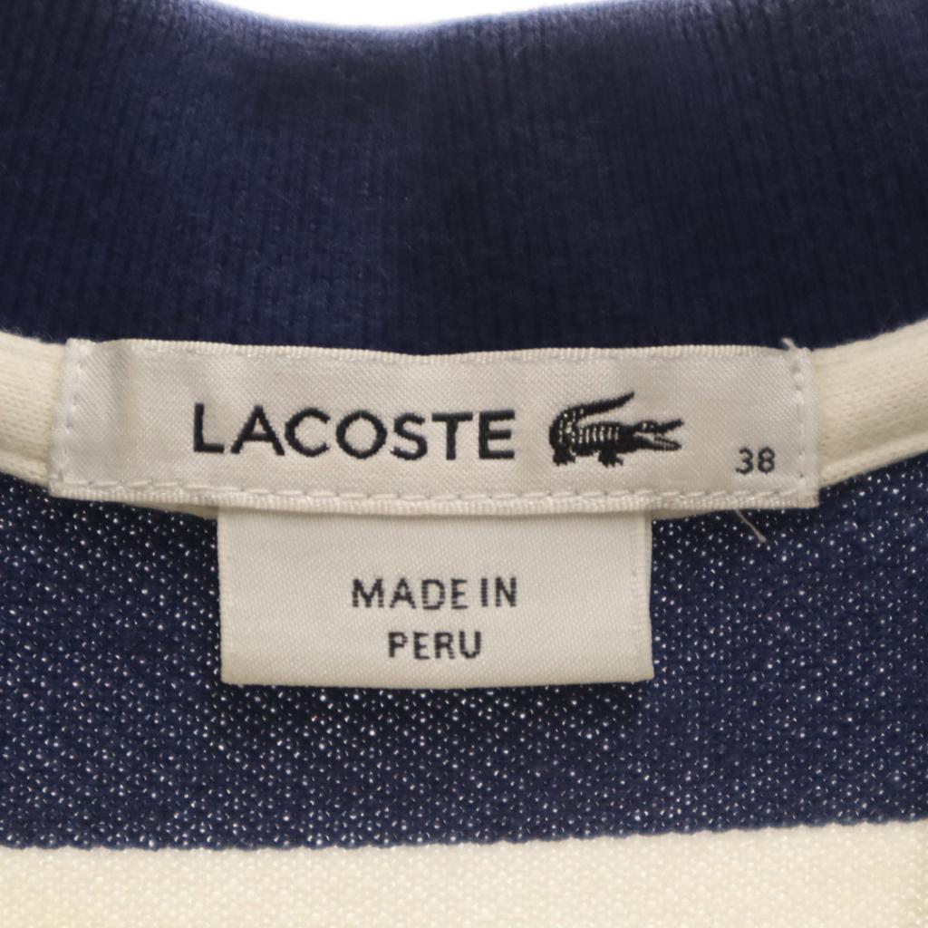 LACOSTE Border Pattern Short sleeve Polo one piece 38 Kanoko fabric Women Used