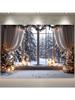 Christmas Fantasy Background - Snow Window and Christmas Tree White Polyester Suitable for Living Room and Outdoor Decoration