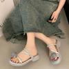 Fairy Style Fashion Rhinestone Set Toe Slippers Female Summer Wear 2025 New Thick Heel with Skirt Flower Toe Sandals