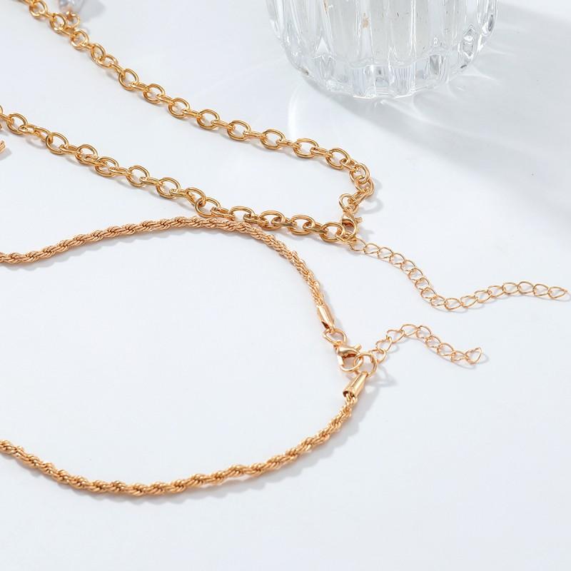 Gold Tone Alloy Pendant Necklace Set With Sun Moon Heart Charms Imitation Pearl Layered Cross Chain Women Beach Style