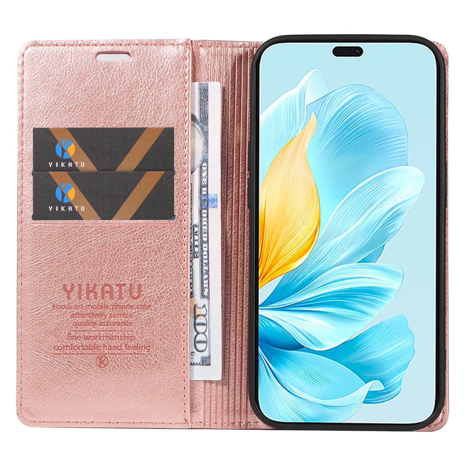 

YIKATU YK-006 For Honor 200 Lite Wallet Case Litchi Texture Leather Magnetic Absorption Phone Cover Rose Gold