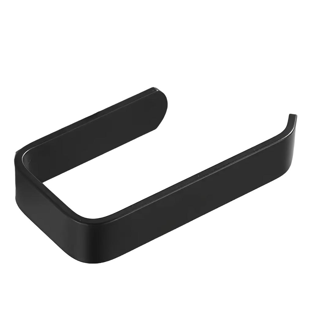 Black Wall-Mounted Toilet Holder with Adhesive Pocket, No-Drill Bathroom Tissue Rack for Towel Storage