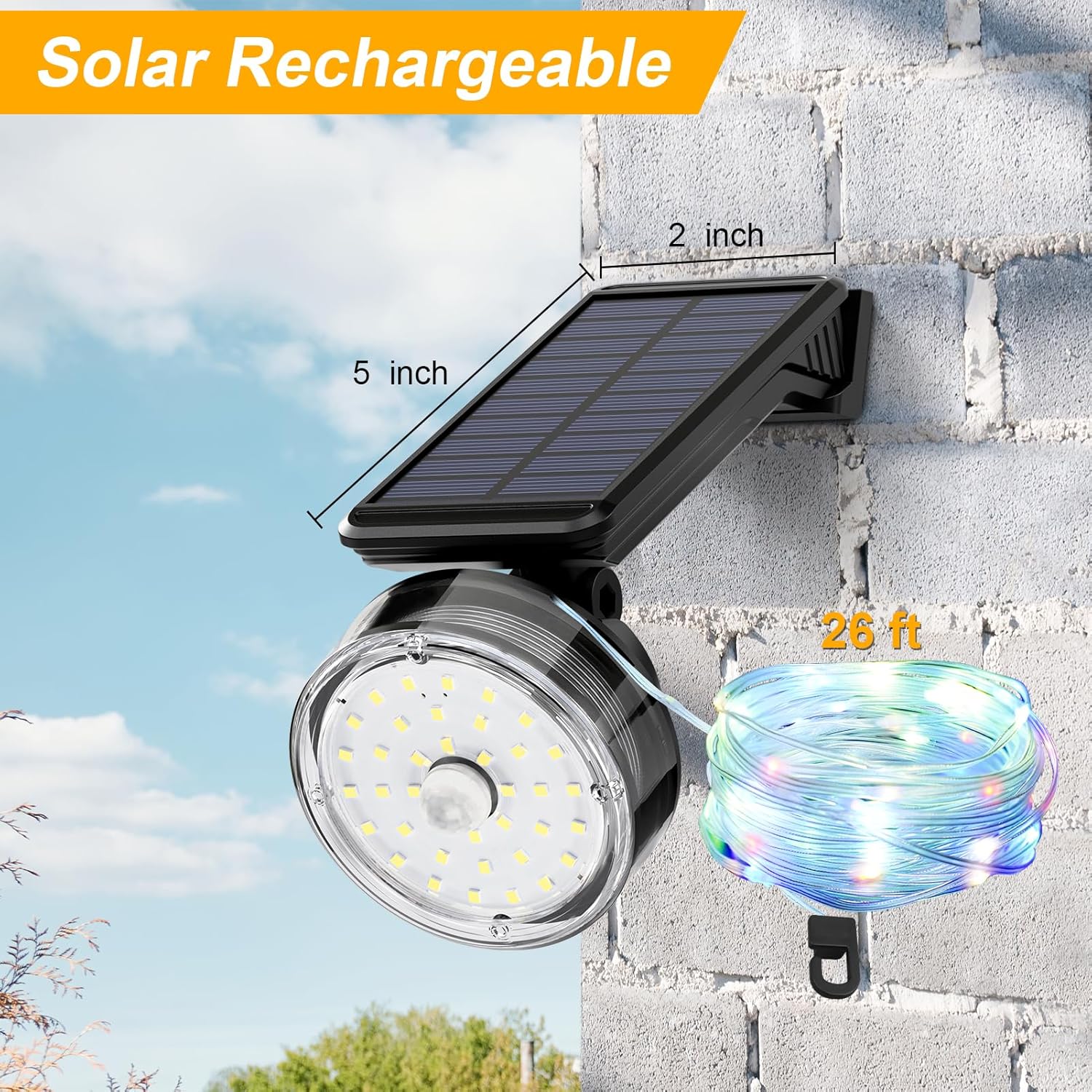 

Solar Outdoor Lights Motion Sensor Outside Lamp with String Light for Fence Yard Patio Wall Decor Waterproof Solar Garden Light