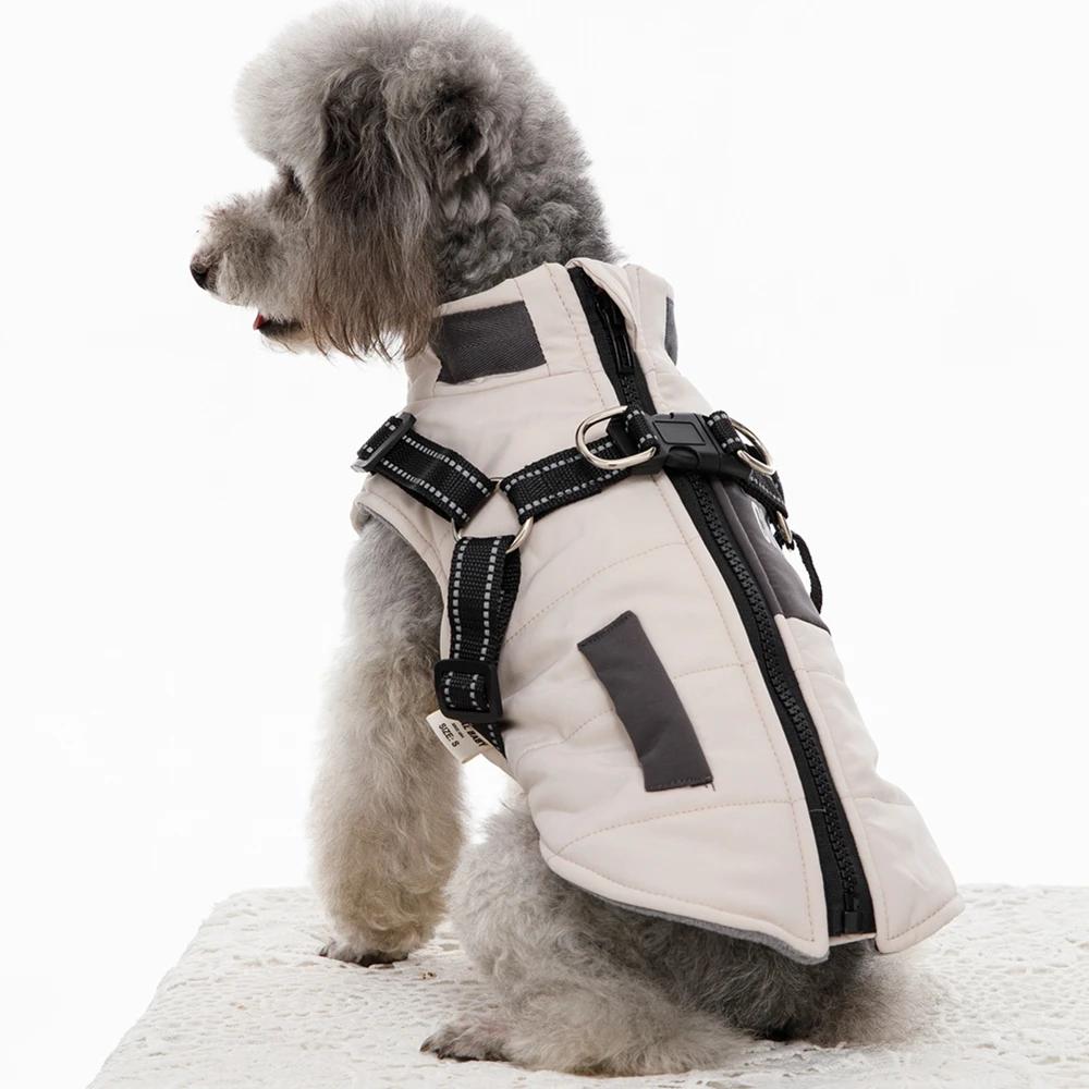 Pet Dog Wind Breaker with Dual D Leash Vest Dog Jacket Warm Dog Hoodie Warm Dog Clothes