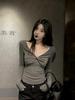 Spicy Striped V-Neck Long-Sleeve Slim-Fit Women's Autumn/Winter Top