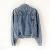 Women's Short Denim Jacket Beaded Pearl Jacket Loose Spring Autumn Denim Jacket