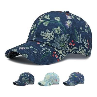 Casual Sports Baseball Cap Ethnic Style Floral Print Hard Top Baseball Cap for Outdoor Fishing Camping