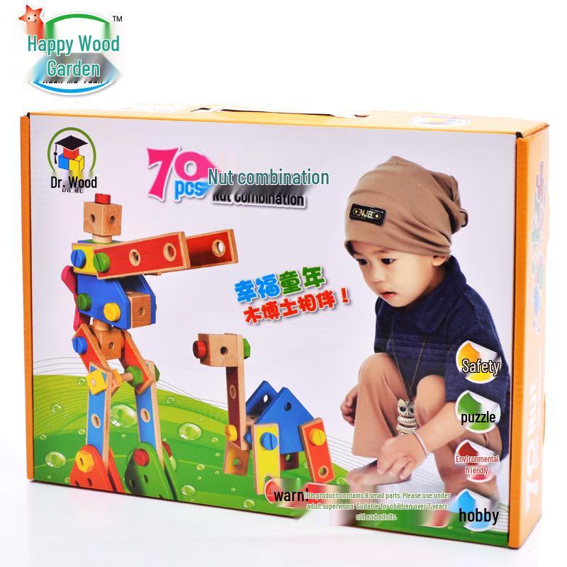 Wooden DIY Kids' Nut Assembly Tool Set - Educational Puzzle Toy for Ages 3-5