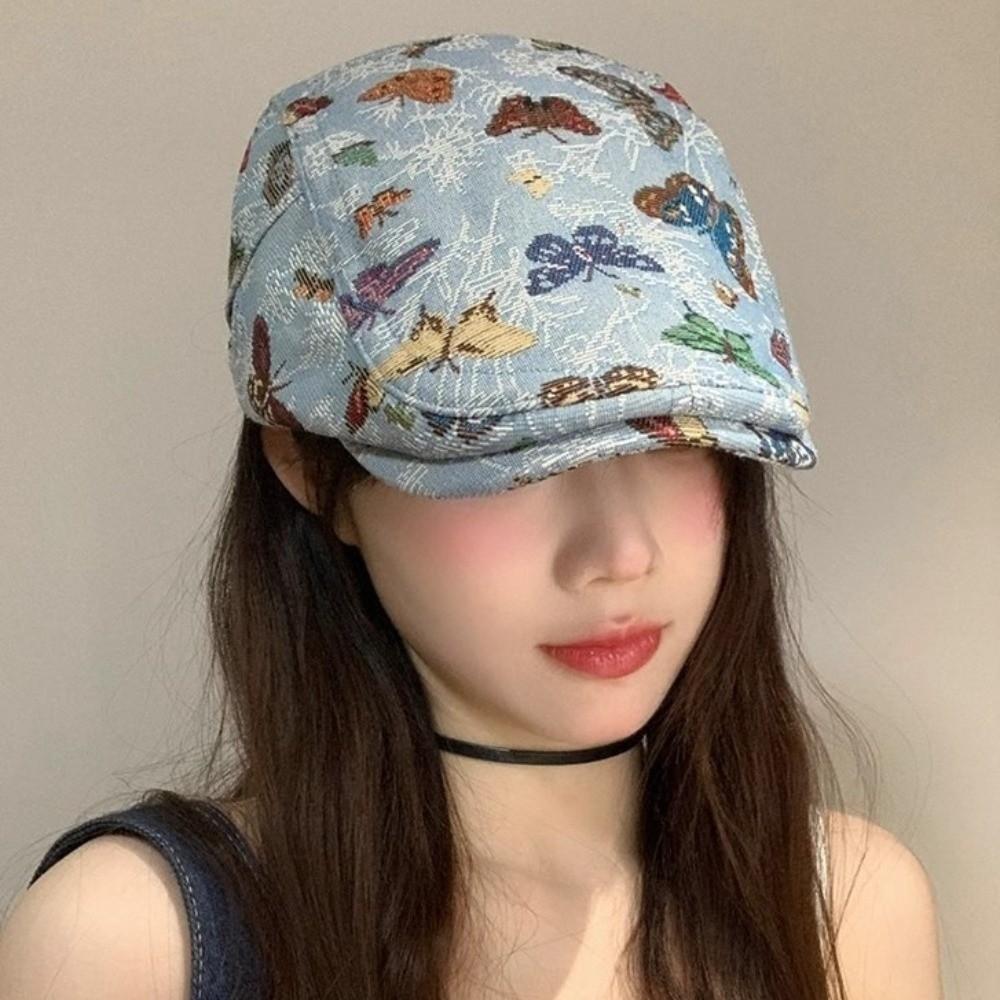 Reversible Design Retro Newsboy Cap Vintage Butterfly Embroidered Beret  Artistic Occasions