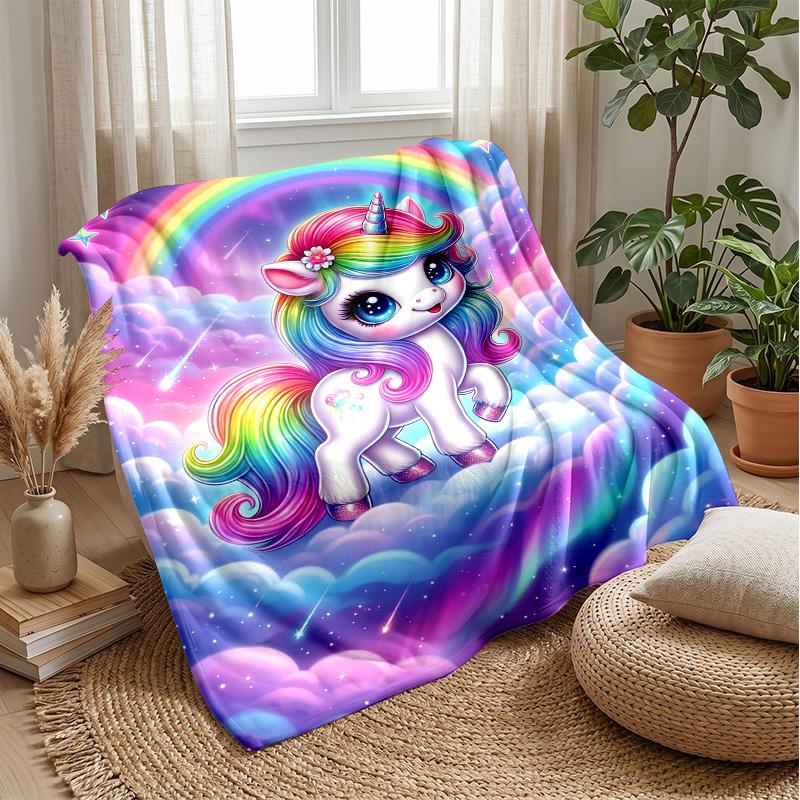 Rainbow unicorn clouds Theme blanket Lightweight Warm Flannel Blanket Decorative Throw Blanket for Home Decoration