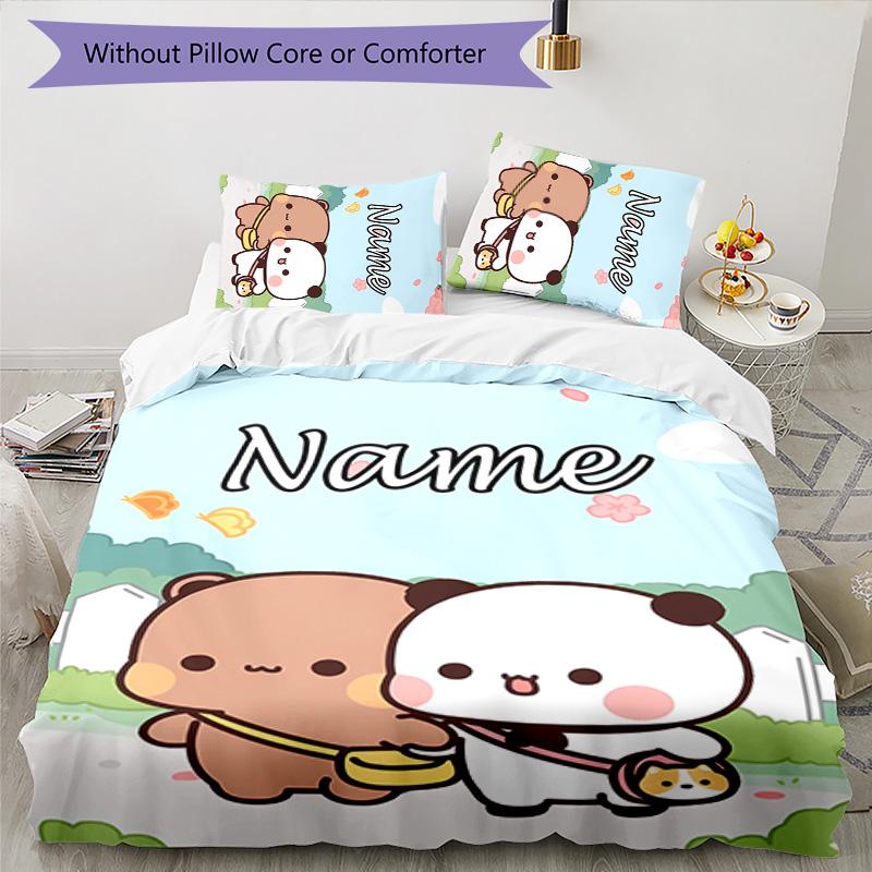 3pcs Yier BuBu Bear3 Cover Set - Personalized Name, HD Printed Bedding with 1 Cover and 2 Pillowcases - Perfect for Home Decor, Easy Care