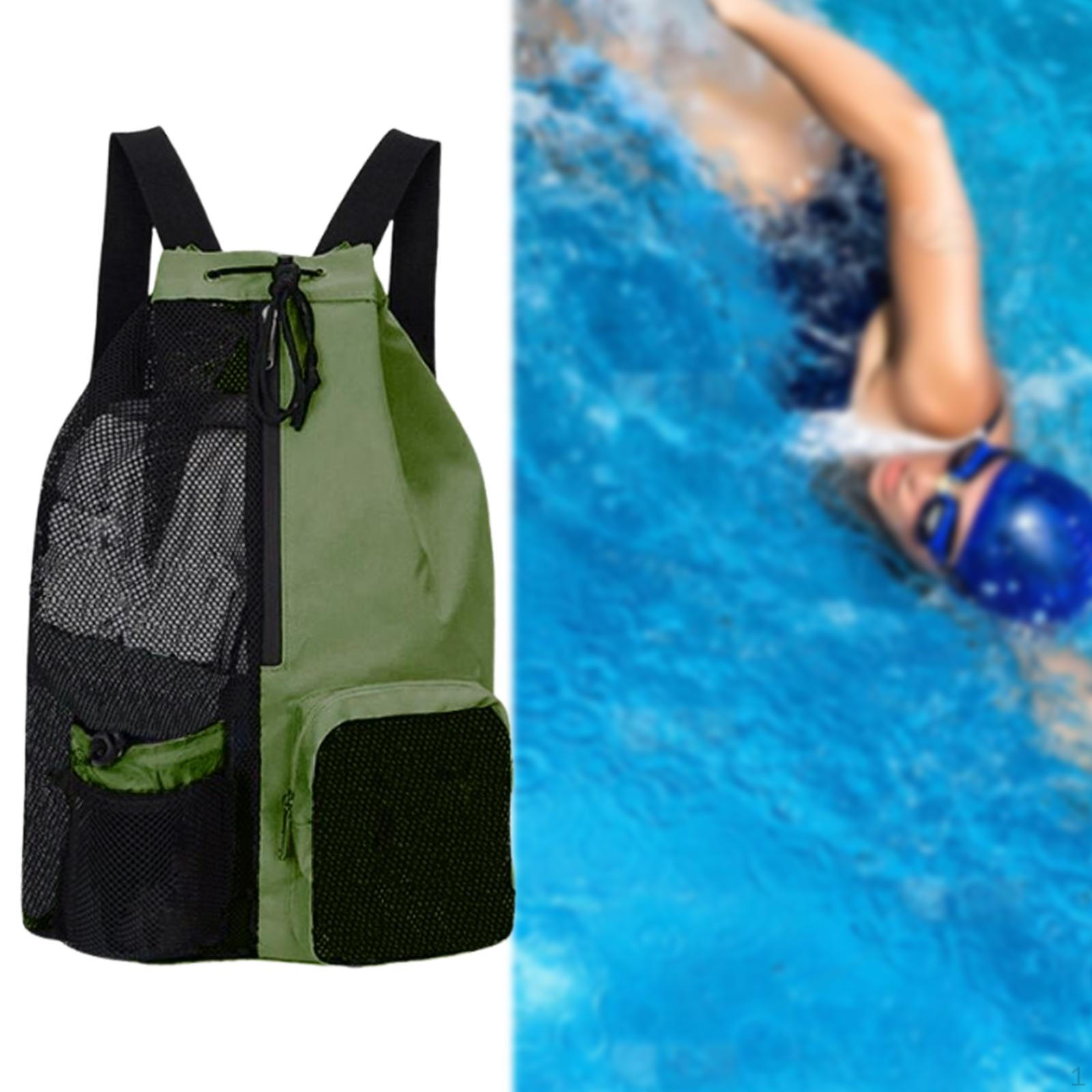 Drawstring Backpack Swim Bag Folding Large Capacity Portable Workout Gear Breathable Organizer Nylon зелёный