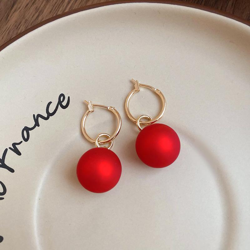 Red Bow Coin Purse Earrings: Silver Needle Retro Snake Lock Studs, New Year High-End Ear Jewelry.