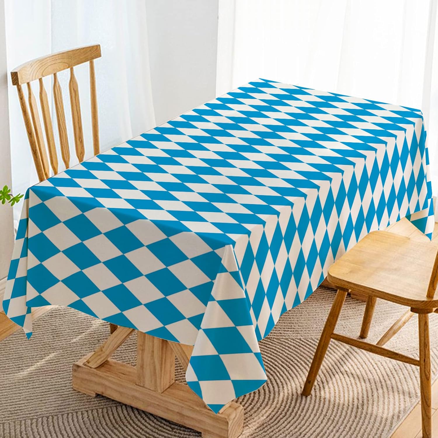 Blauw Beiers Vlaggenruit Oktoberfest Rechthoekig Tafelkleed voor Tafeldecoratie Herbruikbaar Keuken Eettafelkleed Feestdecoratie 140x180cm