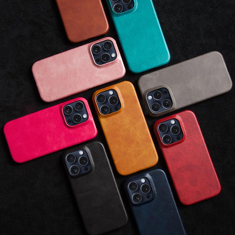 For iPhone 16 Pro Case Calf Texture PU Leather Hard PC Protective Phone Cover