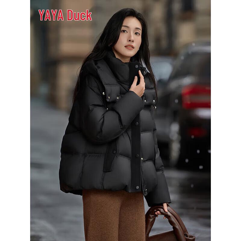 

YAYA 2025 YE5B603725L Women s Colorblock Hooded Short Down Jacket