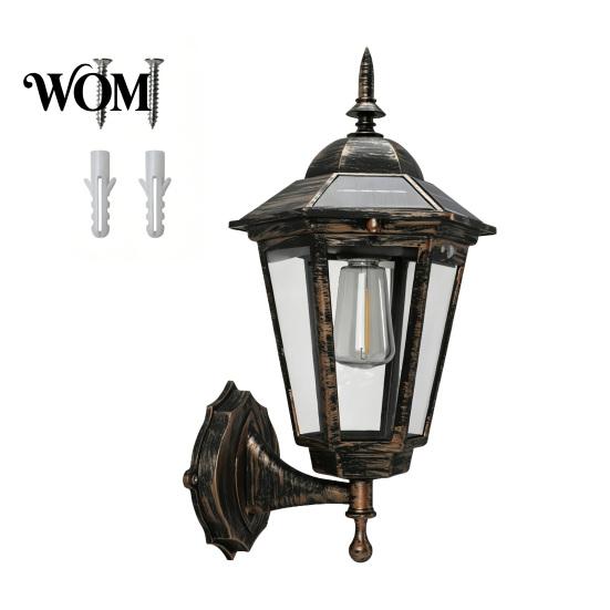 Solar Courtyard Lighting Vintage Wall Light, Motion Sensor Outdoor Sconce with Glass Automatic Dusk To Dawn Light Shade, Waterproof Garden Lantern for