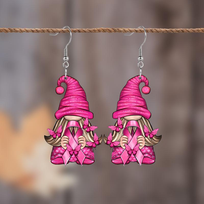 1Pair Pink Ribbon Dwarf Breast Cancer Day Earring Acrylic Painting Earrings Jewelry for Women Female