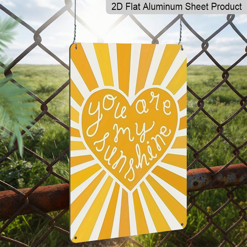 2D Flat You Are My Sunshine Yellow Heart Sunburst Vintage Metal Sign - 8.0x12.0inch Aluminum Wall Art, Boho Inspirational Home Bedroom Decor