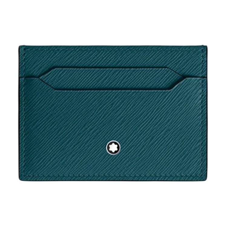 Montblanc Sartorial Hexagonal White Star Logo Five Card Slot Calfskin Card Holder Men card holder Cyprus-Blue 198880 Basic Set (Bag+Dust Bag)