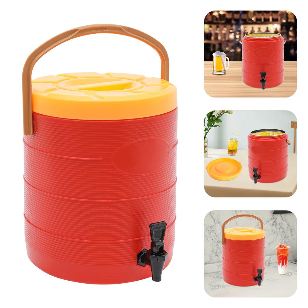 25L Stainless Steel Insulated Beverage Dispenser,Red/Brown/Blue Cylinder Insulated Container with Faucet for School Canteens