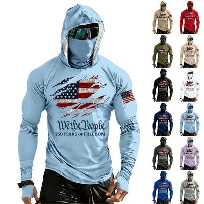 Men's Casual Raglan Sleeve Hooded Long Sleeve Sun Protection Shirt Lightweight Breathable Outdoor Sports Top with Face Cover