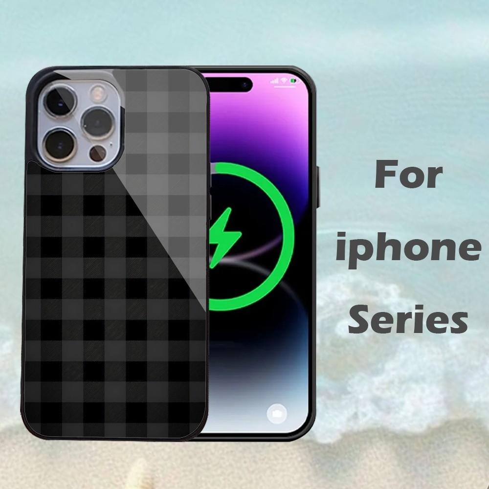 White Black Plaid Print Phone Case For IPhone 16 15 14 13 Pro Max 11 12 Mini Alex Mirror For Magsafe Wireless Charging Cover