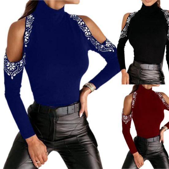 Ladies Skinny Blouse Turtle Neck Spring Clothing Women Sexy Unique Pullover Top for Outdoor