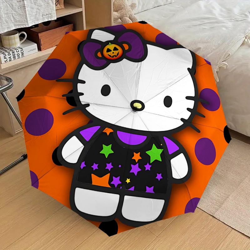 1pc Hello Kitty Halloween Automatic Folding Umbrella] Durable Iron Frame & Rod, Portable Folding, Makes a Great Holiday Gift yy251016268