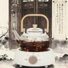 1000ml Glass Teapot Chinese Tea Ceremony Clear Teapot with Filter Wood Handle for Electric Ceramic Stove Home Office Tea Maker