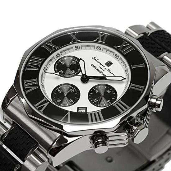 Salvatore Mara wristwatch chronograph 10 ATM water resistant business formal Italian brand limited model mens SM15104 (white x black)