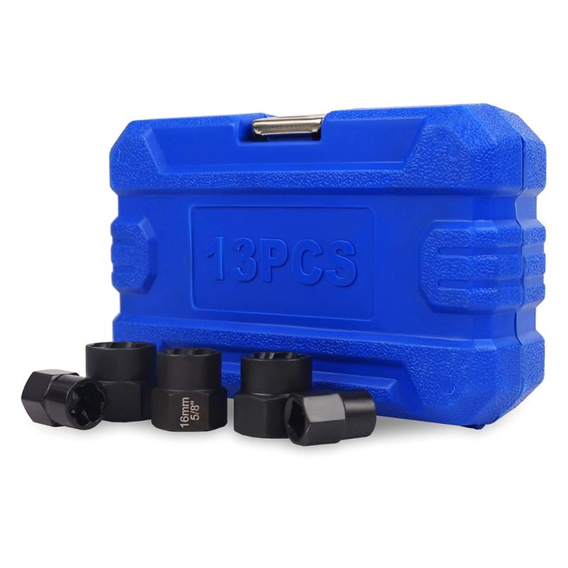 13 Pieces Impact Nut Removal Tool Set Nuts and Screws Extractor Socket Tool Kit  Alloy Steel Material High Hardness